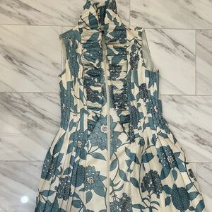 Samuel Dong Light Blue and White Sleeveless Dress